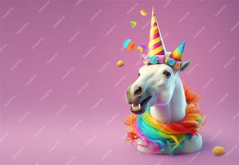 Premium Ai Image A Unicorn With A Rainbow Hat On Its Head And A