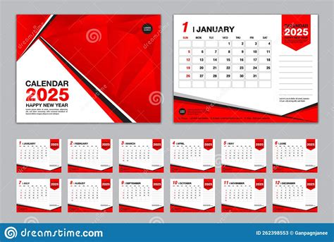 Calendar 2025 Template Set Vector Week Starts Sunday Set Of 12 Month