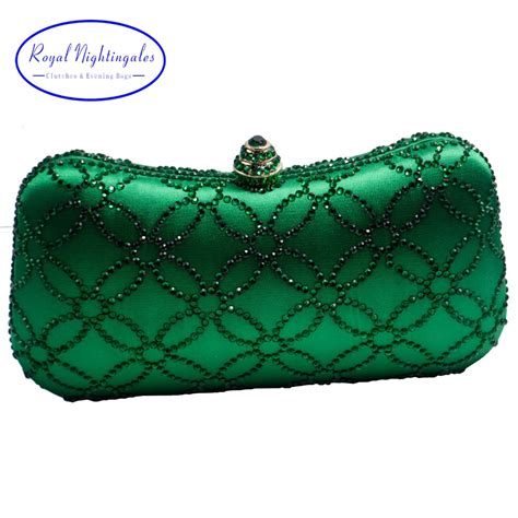 Flower Emerald Dark Green Rhinestone Crystal Clutch Evening Bags For