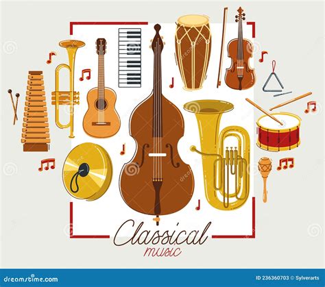 Classical Music Instruments Poster Vector Flat Style Illustration