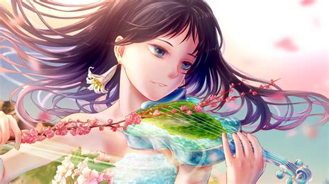 Download 1920x1080 Wallpaper Beautiful Violin Play Anime Girl