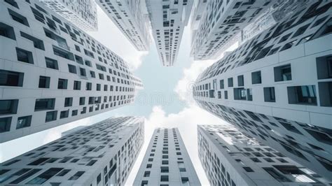 Futuristic Sky View Between Modern White Skyscrapers Generative Ai