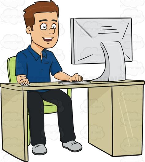 Smiling Man Using A Desktop Computer Smiling Man
