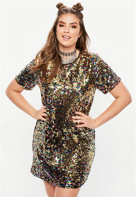 Missguided Curve Multi Coloured Sequin T Shirt Dress Plus Size
