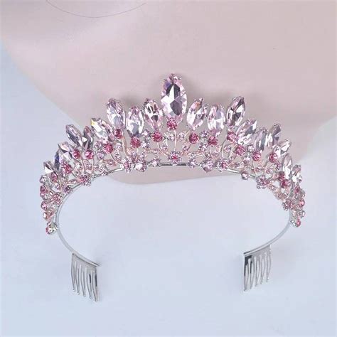 silver and pink bridal tiarabrides tiarawedding headwearpink etsy in