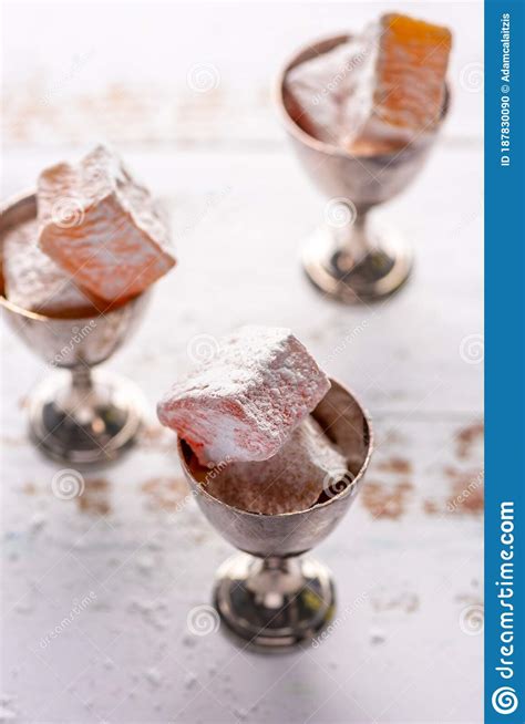 Turkish Delight Pieces Coated With Powdered Sugar Stock Photo Image