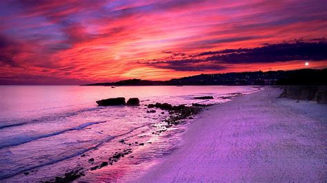 Hd Wallpaper Purple Sunset Sea Shore Evening Coast Purple Sunset