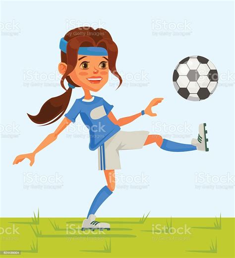 Little Girl Soccer Character Play Football Stock Illustration