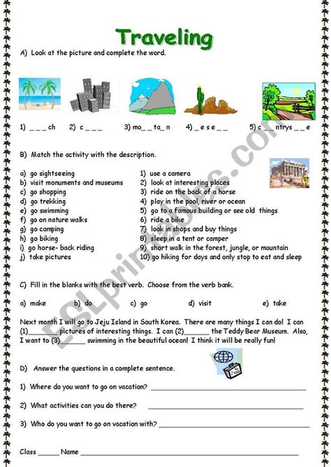 Traveling Esl Worksheet By Sandysni Basic French Words English