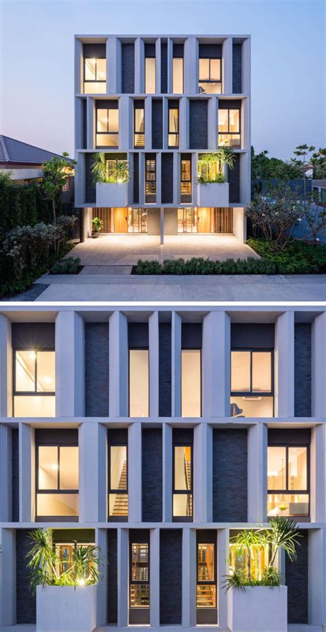 The Facade Of These Townhouses Welcomes Visitors With Cantilevered