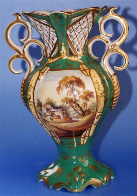 Antique Hand Painted Pierced Vase Early British Porcelain 19c Victorian