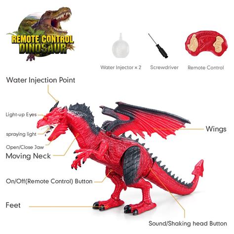 Growsly Rc Dinosaur Remote Control Large Size Red Dragon Toy With