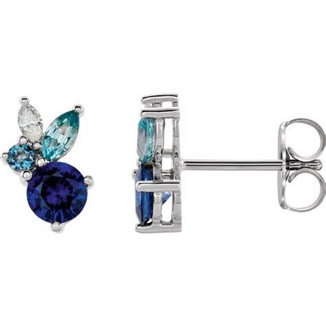Genuine Sapphire Earrings In Sterling Silver Multi Gemstone Earrings