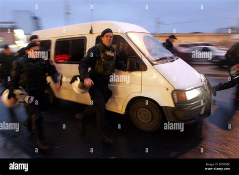 Turkish Riot Police Escort A Van Carrying Two Hostage Takers In Down Town Istanbul Turkey
