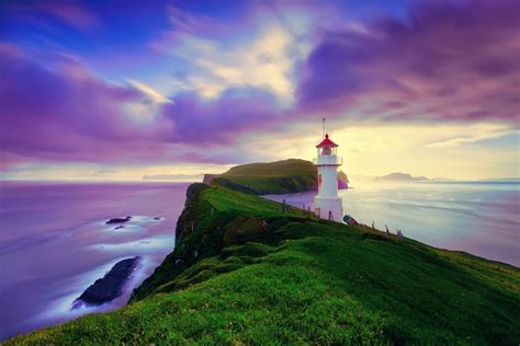 Mykines Faroe Islands Coast Sky Lighthouses Iceland Sea Island