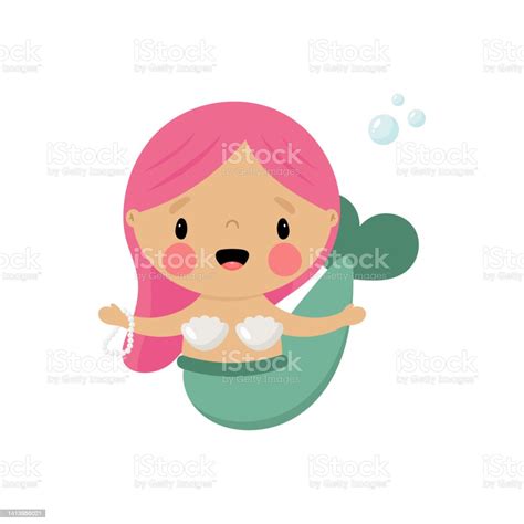 Vector Illustration With Cute Mermaid Cartoon Style Isolated On A White Background Good For