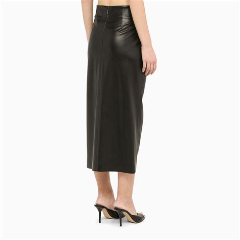 Msgm Black Faux Leather Midi Skirt Thedoublef