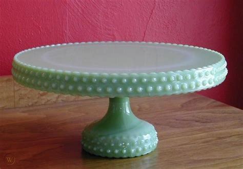 12 Green Milk Glass Hobnail Cake Stand Saver 40212902