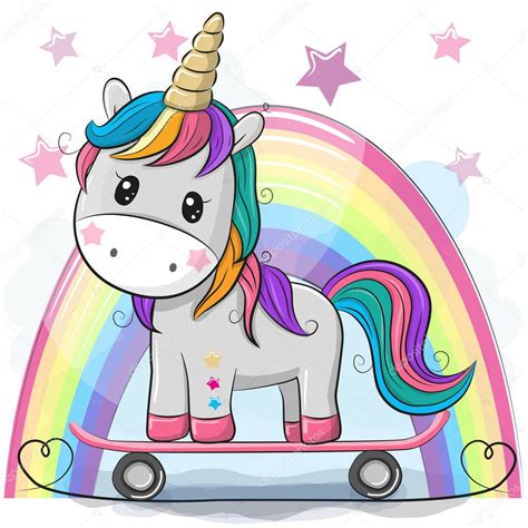 Cute Cartoon Unicorn with skateboard — Stock Vector © Reginast777