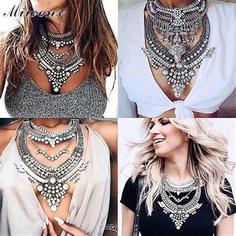 Miwens 2017 Collar Za Necklaces And Pendants Vintage Crystal Maxi Choker Statement Silver Collier