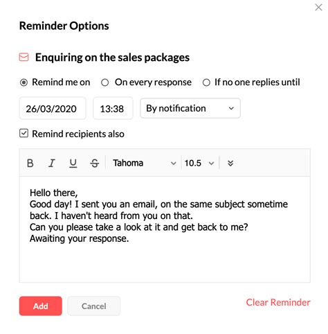 You can choose between formal and informal wording, depending on the nature of the invitation and your relationship with the person who invited you. Email Reminders & Follow ups - Zoho Mail