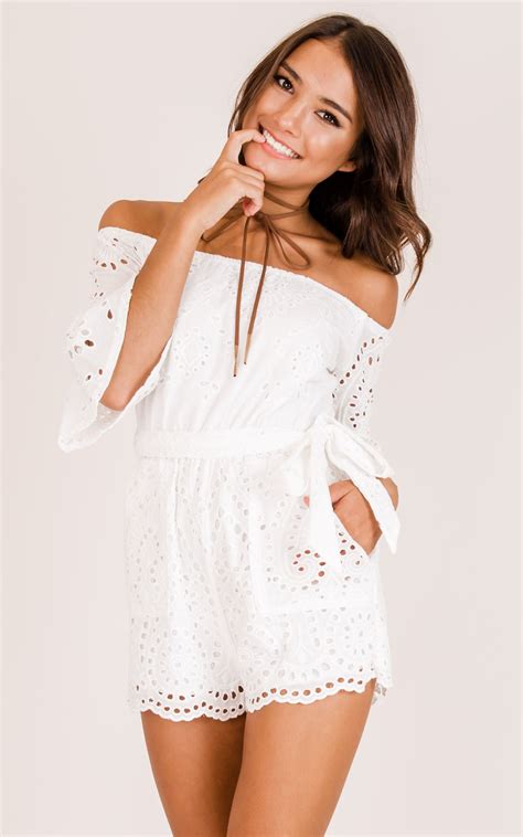 This White Fun And Flirty Off The Shoulder Playsuit Features White Lace