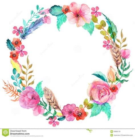 Watercolor Flower Wreath Clip Art