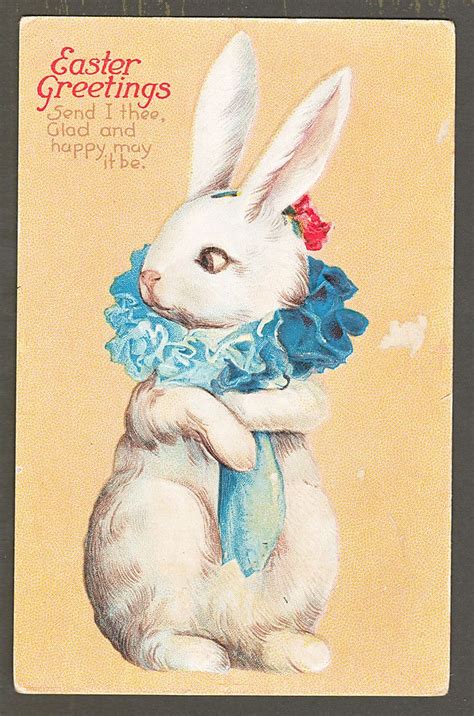 Ab384 Vintage Easter Bunny Rabbit Postcard Ellen Clapsaddle Ruffled Blue Scarf Easter Bunny