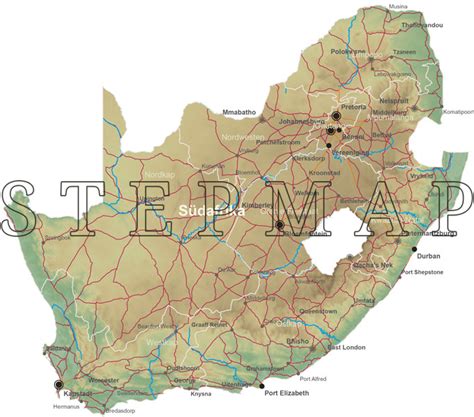 Auf einer fläche von 76.495 km² leben rund 4,3 millionen einwohner. StepMap - Landkarte Südafrika mit Relief (inkl. Hauptstadt ...