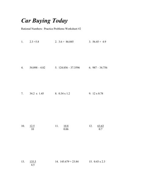 Rational Numbers Problems Worksheets