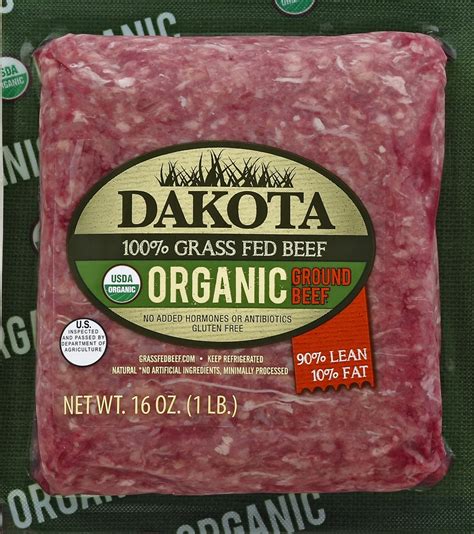 Organic 100 Grass Fed Ground Beef 90 Lean 10 Fat Dakota 16 Oz