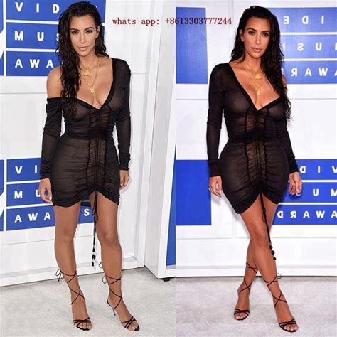 Kim Kardashian 2017 Fashion Celebrity Black Gown V Neck Long Sleeve