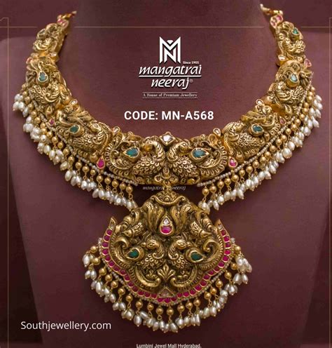 Antique Gold Nakshi Peacock Necklace Indian Jewellery Designs