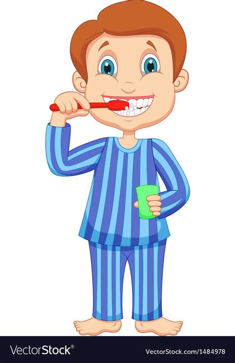 Vector Illustration Of Cute Little Boy Cartoon Brushing Teeth Download
