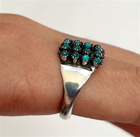 Four Row Snake Eye Turquoise Ring Vintage Native American Zuni Sterling