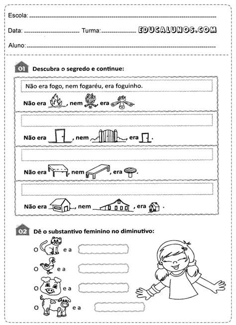 Atividades De Português Para 3° Ano Diminutivo E Aumentativo