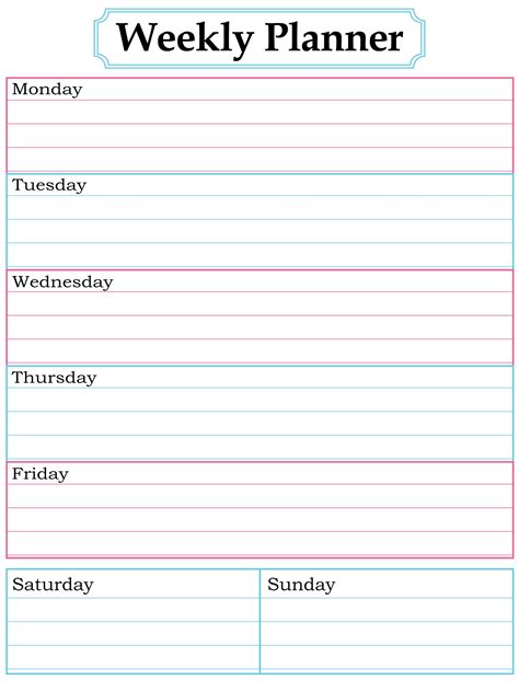 Week Planner Printable Worksheet Works