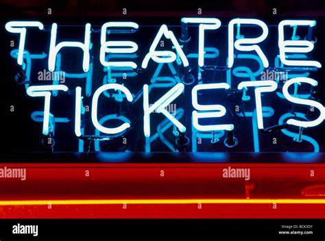 Theatre Tickets Sign Illuminated Neon Signs West End Central London Uk Homer Sykes Stock