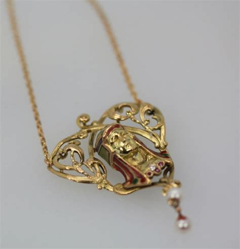 Art Nouveau Egyptian Revival Enamel Necklace 14k Gem