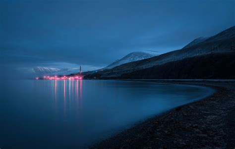 Wallpaper Mountains Night Shore Svalbard Svalbard