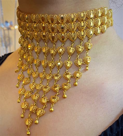 21k Real Solid Gold Arabian Style Necklace Luxury Jewelry Etsy