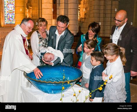 Christian Baby Baptism In Catholic Church Indre Et Loire France