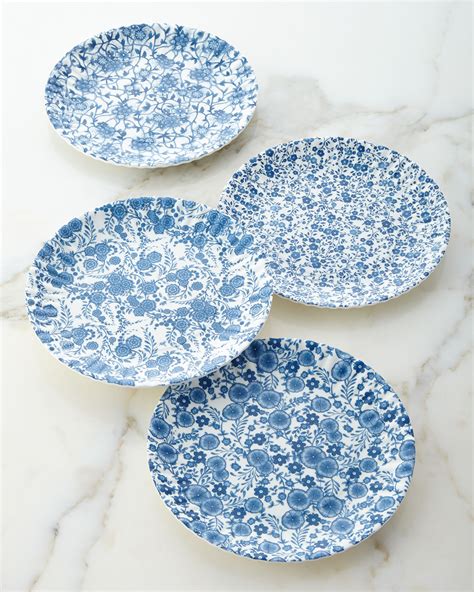 Four Blue And White Melamine Plates