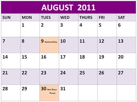 Pamuqa 2011 Calendar Printable With Holidays