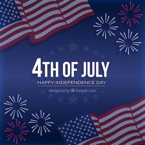 Free Vector American Independence Day With Flag And Fireworks