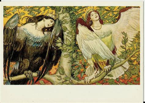 Sirin And Alkonost Paradise Birds Vintage Russian Postcard Artist M