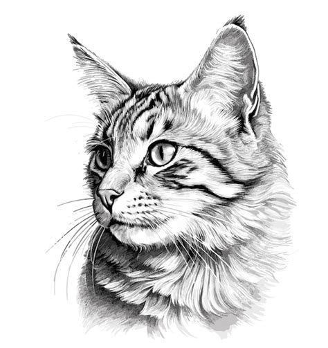 Premium Vector Fluffy Cat Head Sitting And Looking Drawn Ruckl Sketch