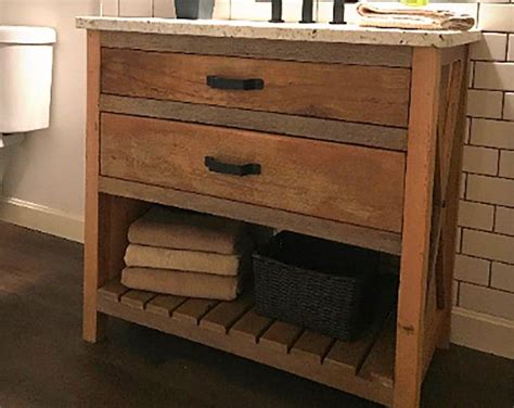 This 60 double bathroom vanity set brings a coastal farmhouse look to your guest bath or half bath with its slatted design and breezy wicker baskets. Old World Reclaimed Barnwood Bathroom Vanity Vanity With ...