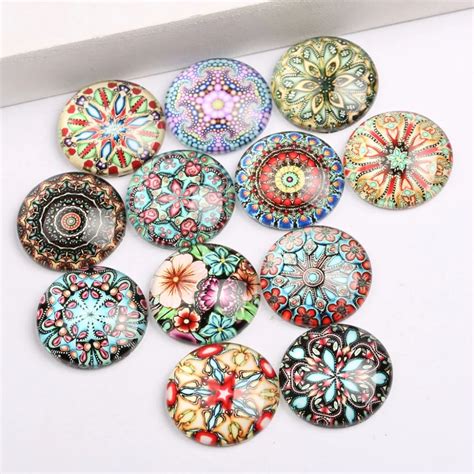 Mix Round Glass Mandala Cabochon 25mm 20mm 18mm 14mm 12mm 10mm Diy Flatback Jewelry Photo