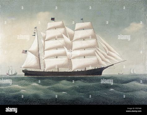 Clipper Ship C1835 Na Full Rigged Yankee Clipper Ship Of The China